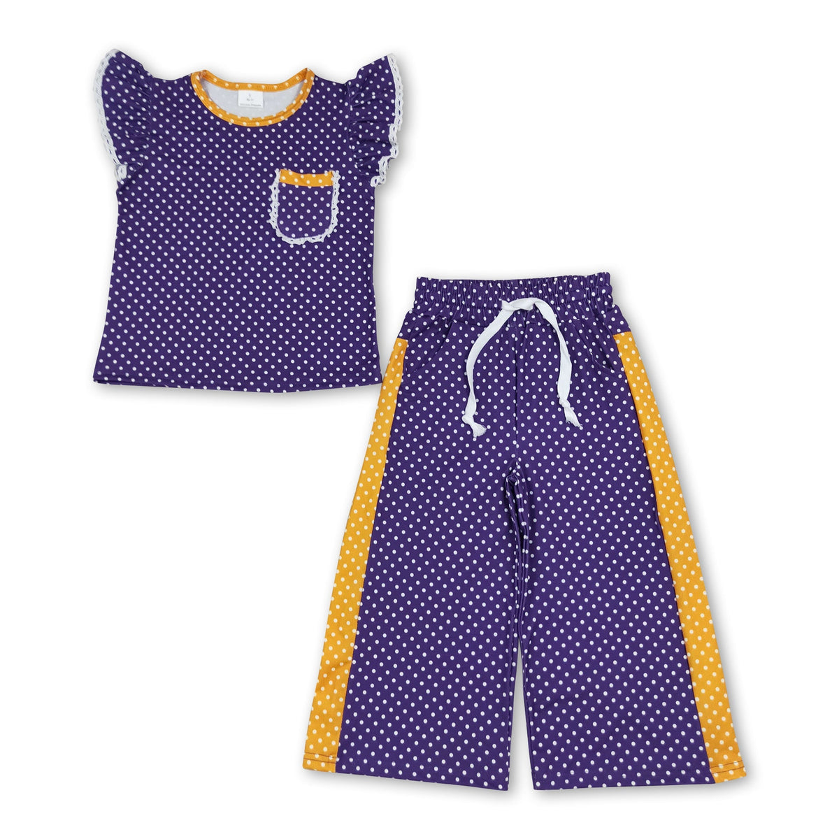 Girls’ Purple Polka Dot Top & Pants Set