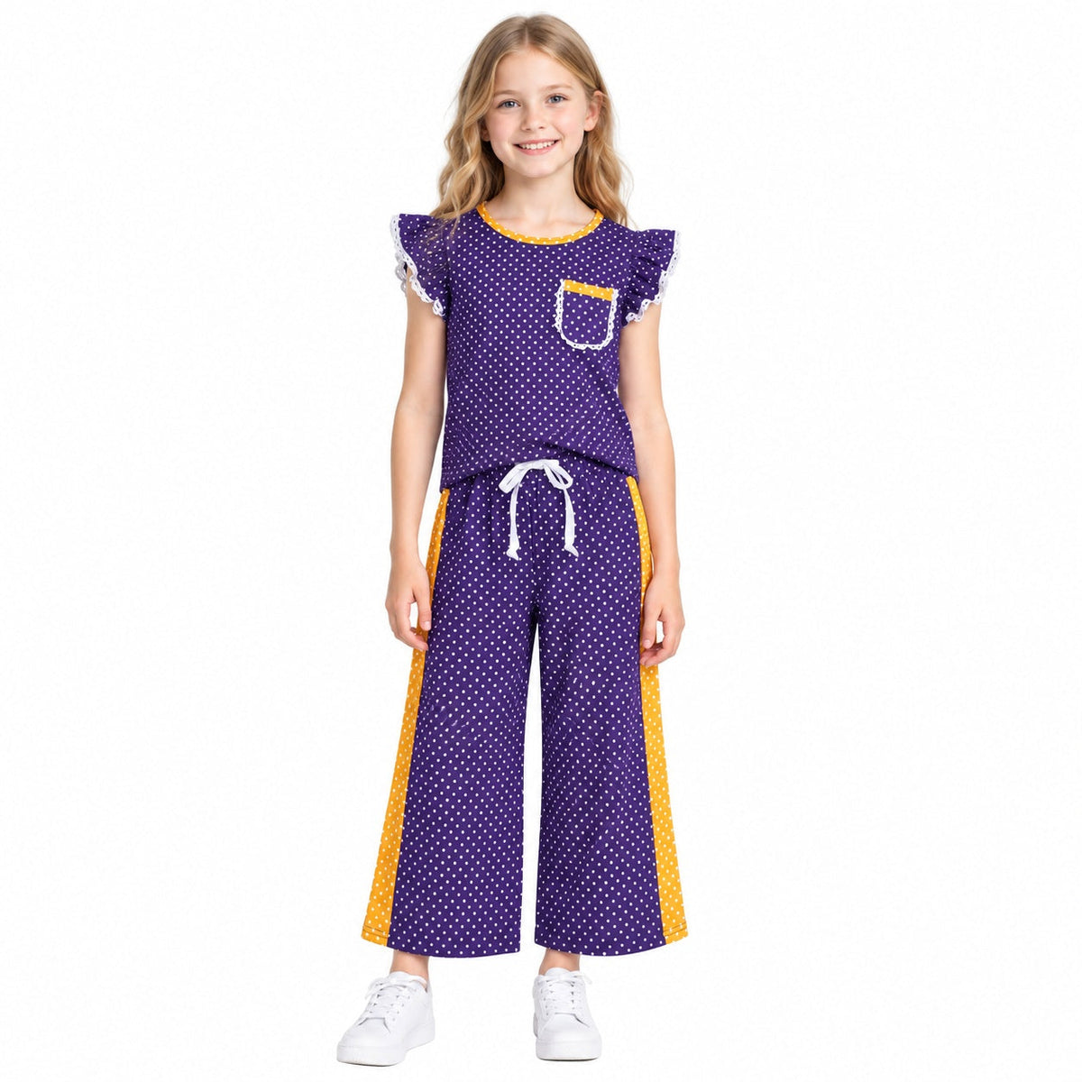 Girls’ Purple Polka Dot Top & Pants Set