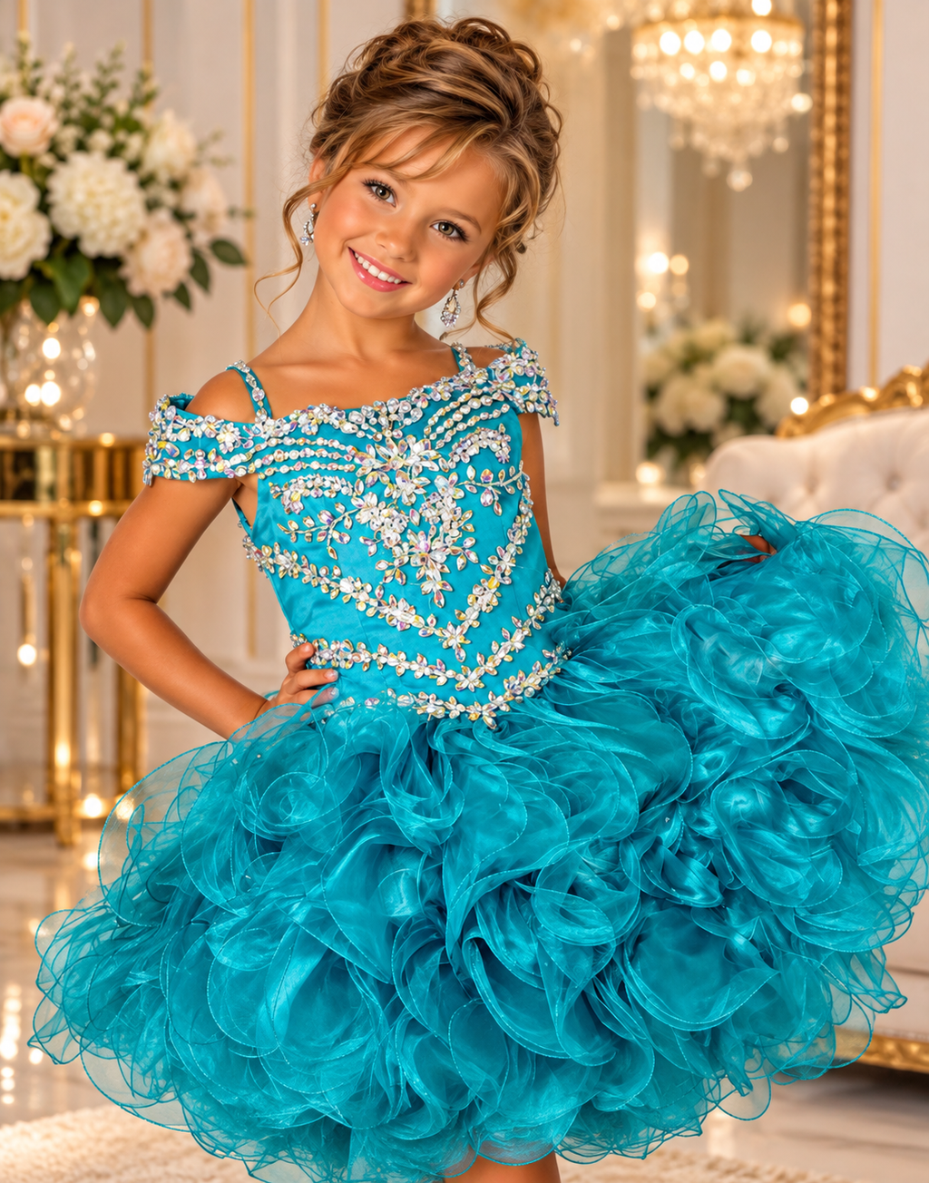Teal Little Miss Glitz - size 6