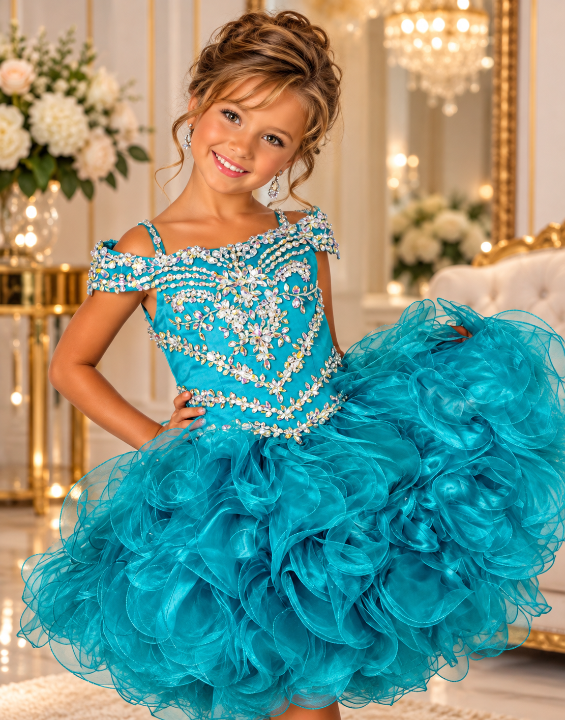 Teal Little Miss Glitz - size 6