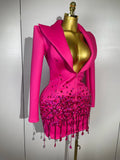 Sparkly Crystal Chains Pearls Long Sleeve Mini Dress