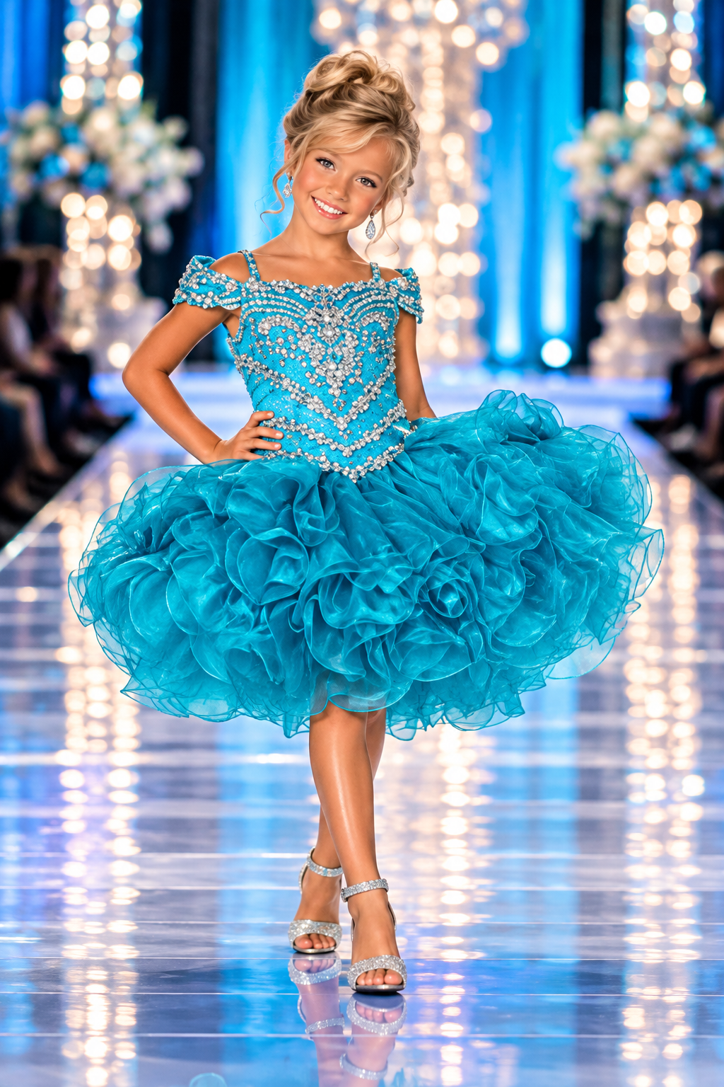 Teal Little Miss Glitz - size 6